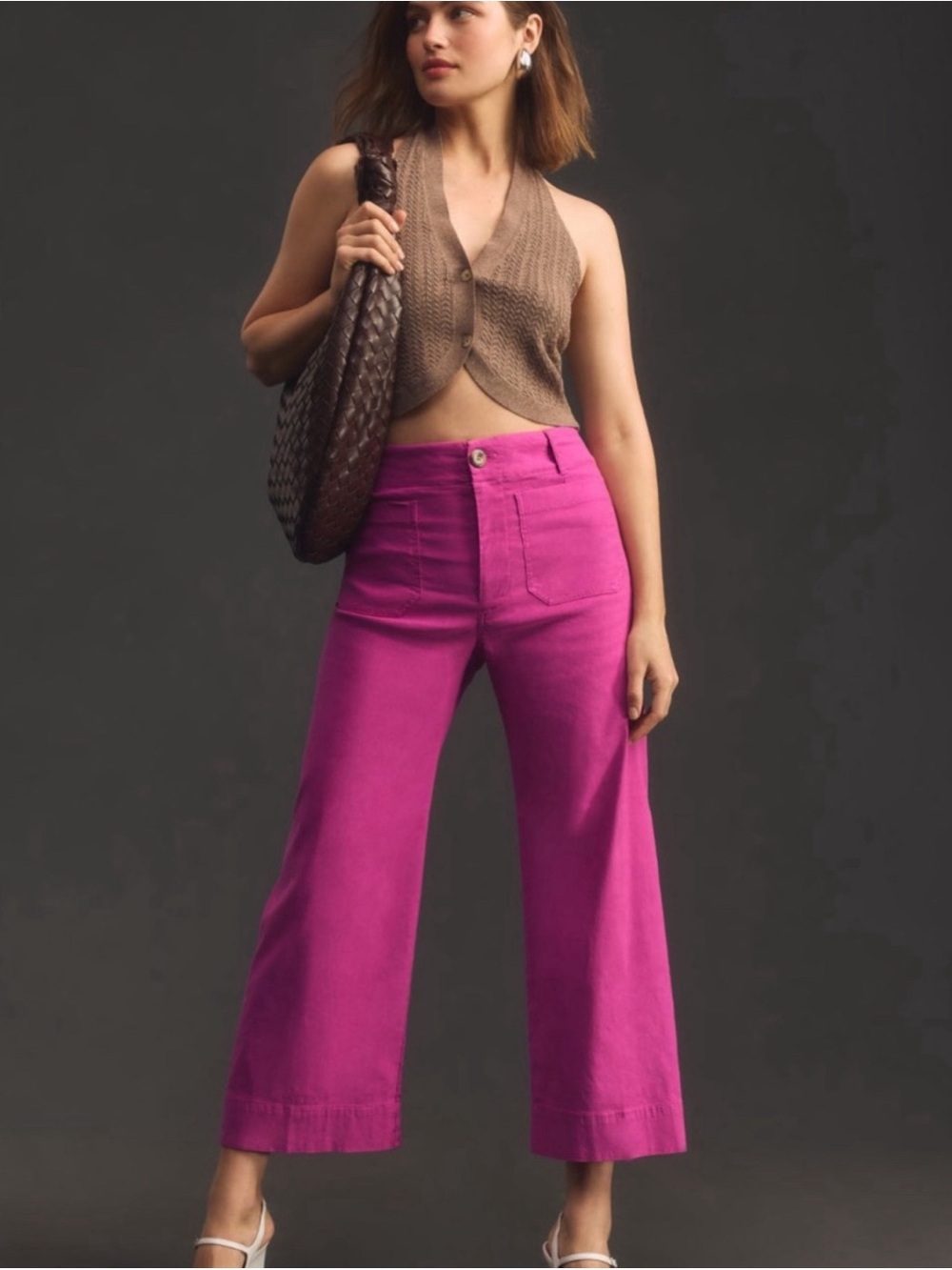 Anthropologie Maeve The Collette Wide-Leg Crop Pants in Fuchsia
